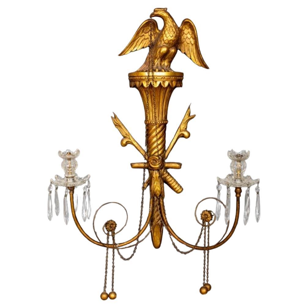 American Federal Style Gilt Wood 2 Arm Wall Sconce For Sale