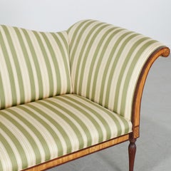 American Federal Style Mahogany & Satinwood Inlaid Sofa Green Striped Upholstery