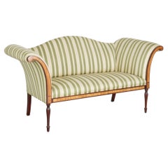 American Federal Style Mahogany & Satinwood Inlaid Sofa Green Striped Upholstery