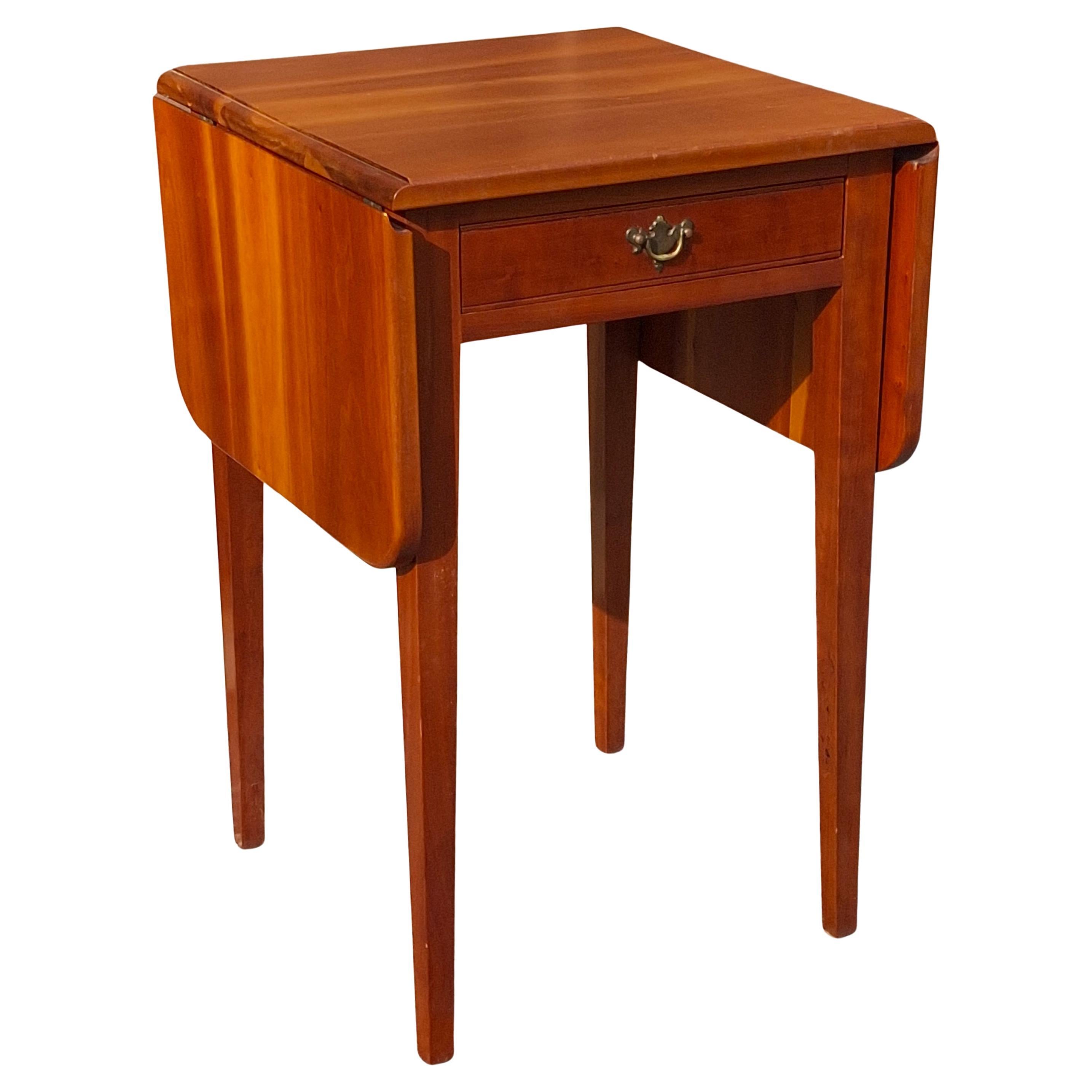 American Federal Style Solid Cherry Single Drawer Drop-Leaf Side Table For Sale