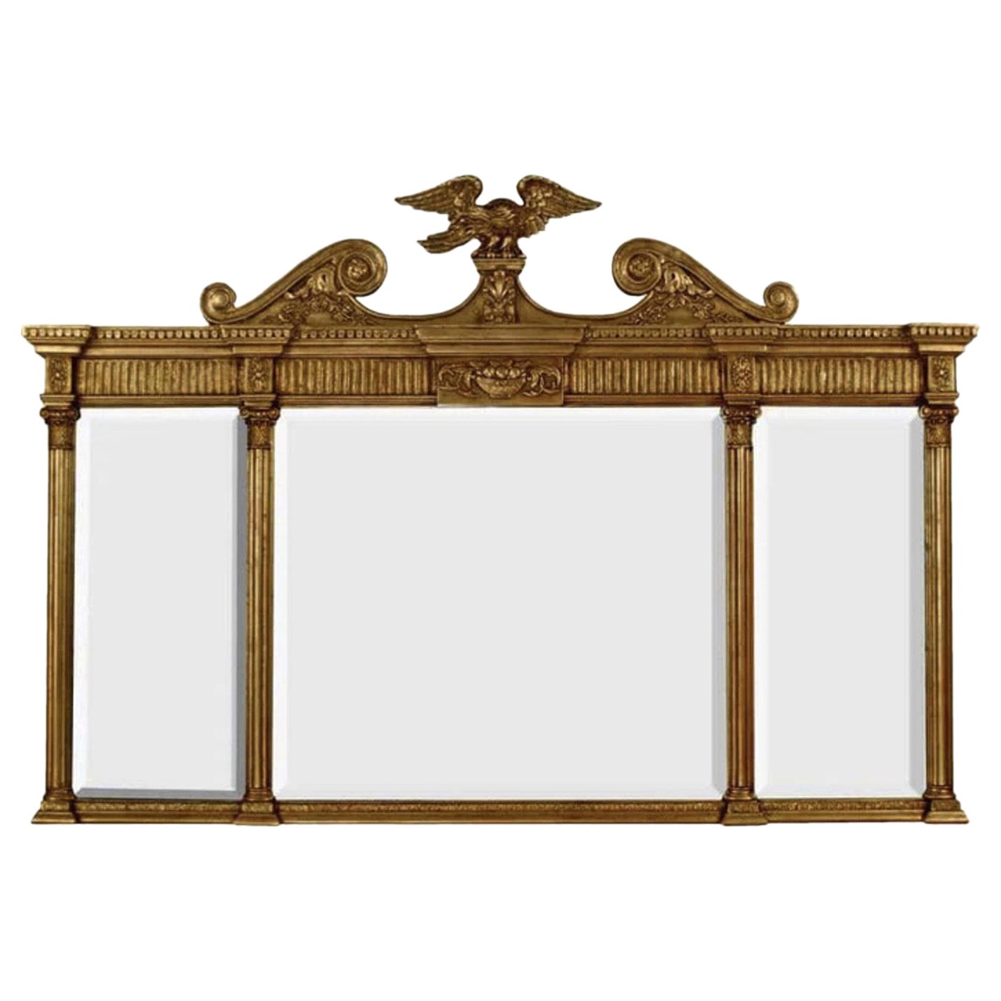American Federal Style Tri-Panel Gold Leaf Wall Mirror For Sale