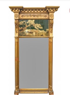 American Federal Style Vertical Trumeau wall mirror w/ Eglomise Reverse Painting