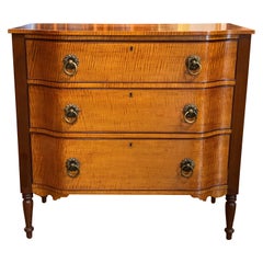 American Federal Tiger Maple and Cherry Three Drawer Chest of Rare Form