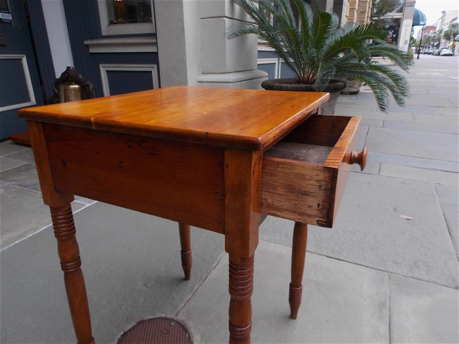 Early 19th Century American Federal Tiger Maple One Drawer Stand with Turned Ringed Legs C.  1820 For Sale