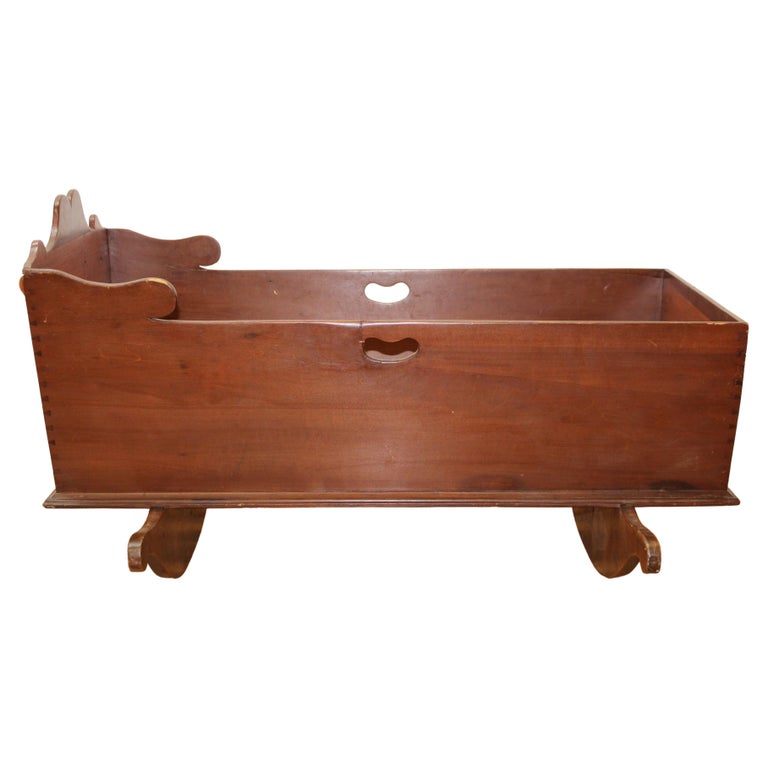 American Federal Tulip Poplar and Walnut Carved Cradle For Sale at