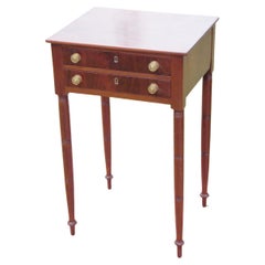 American Federal Two Drawer Mahogany Worktable with Slim Turned Tapered Legs