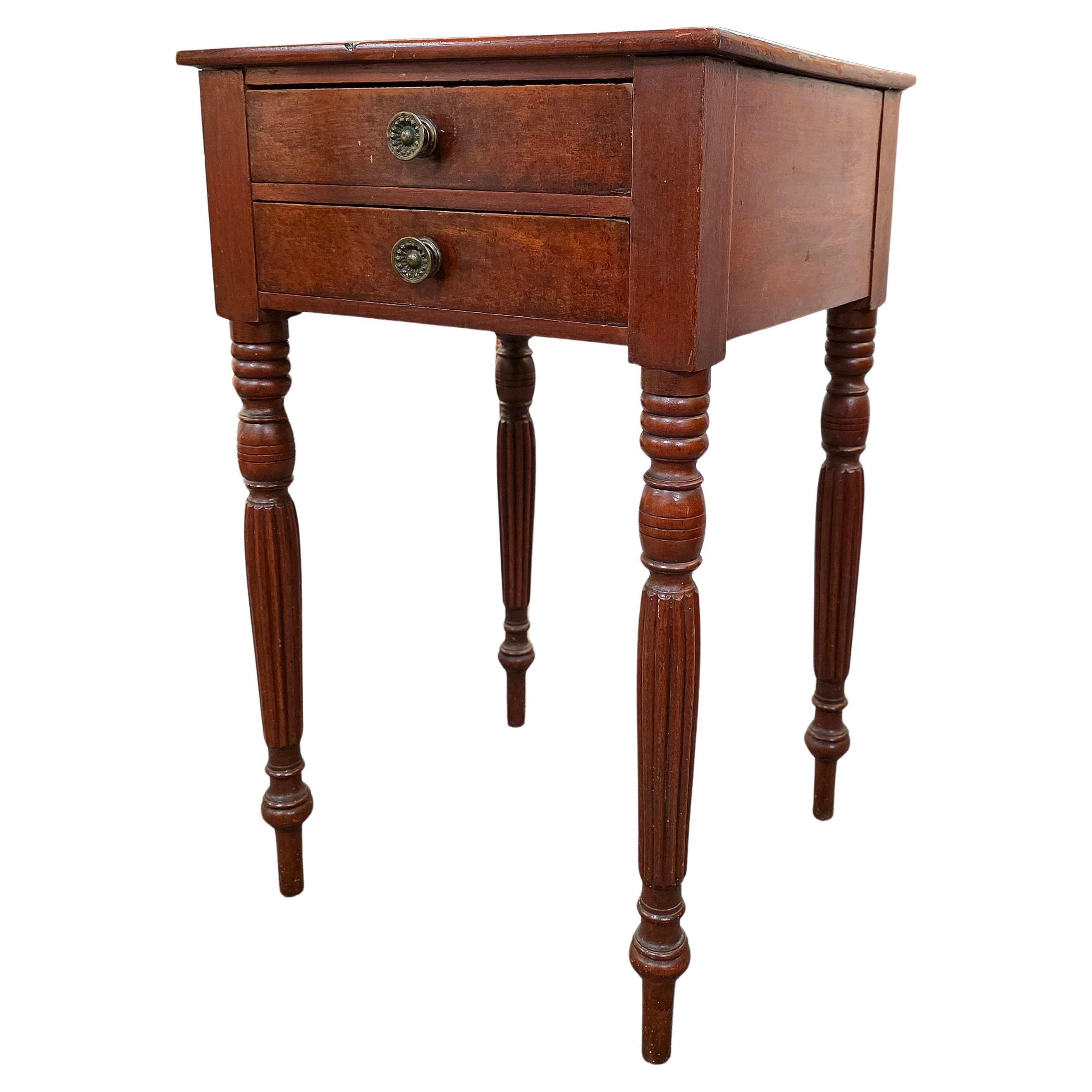 American Federal Two Drawer Stand In Original Red Surface 1810 - 1825 For Sale