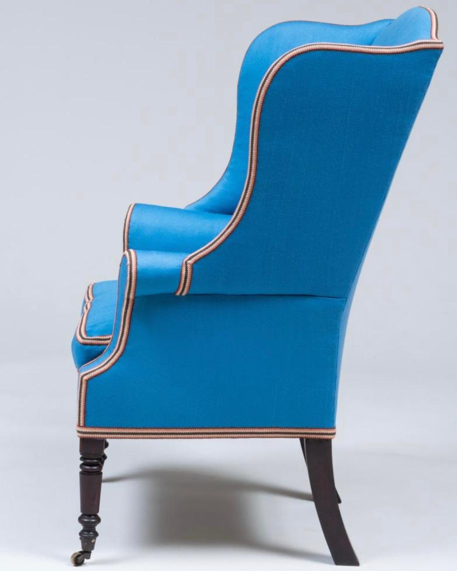Fédéral Chaise fédérale américaine Wingback avec tapisserie bleue en vente