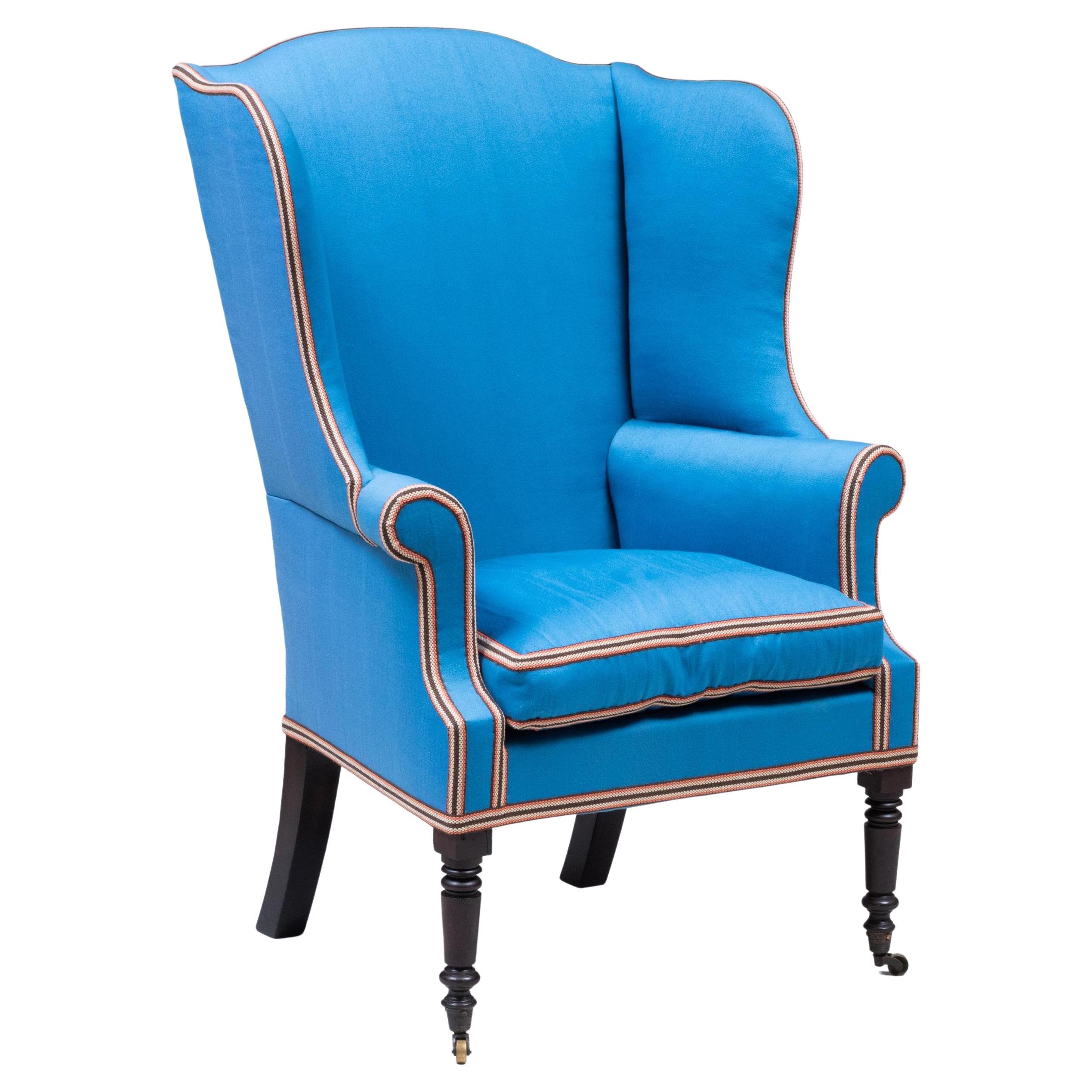 Chaise fédérale américaine Wingback avec tapisserie bleue en vente