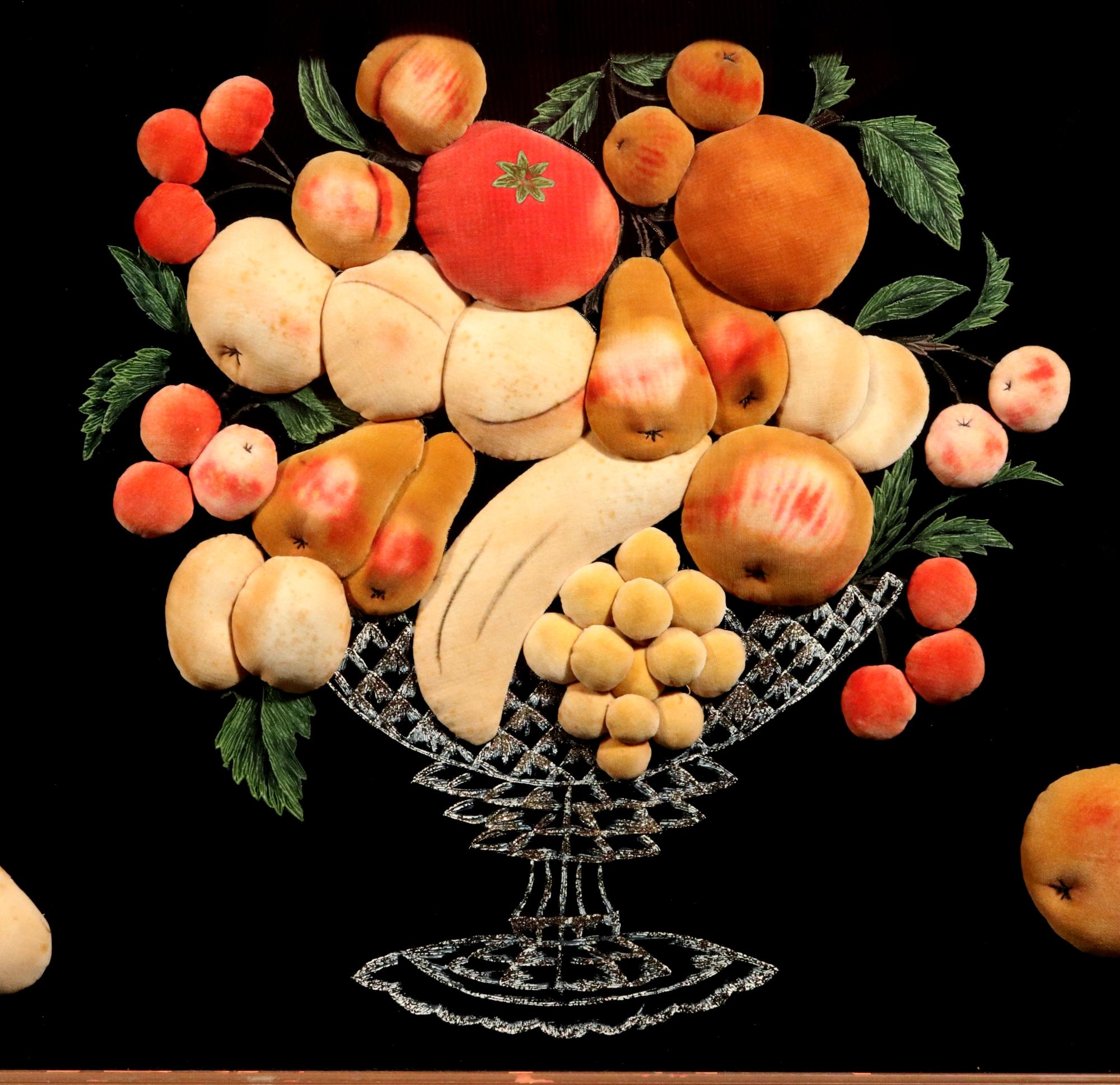 Late 19th Century American Feltwork Picture of Fruit in a Footed Bowl, Probably New York State For Sale
