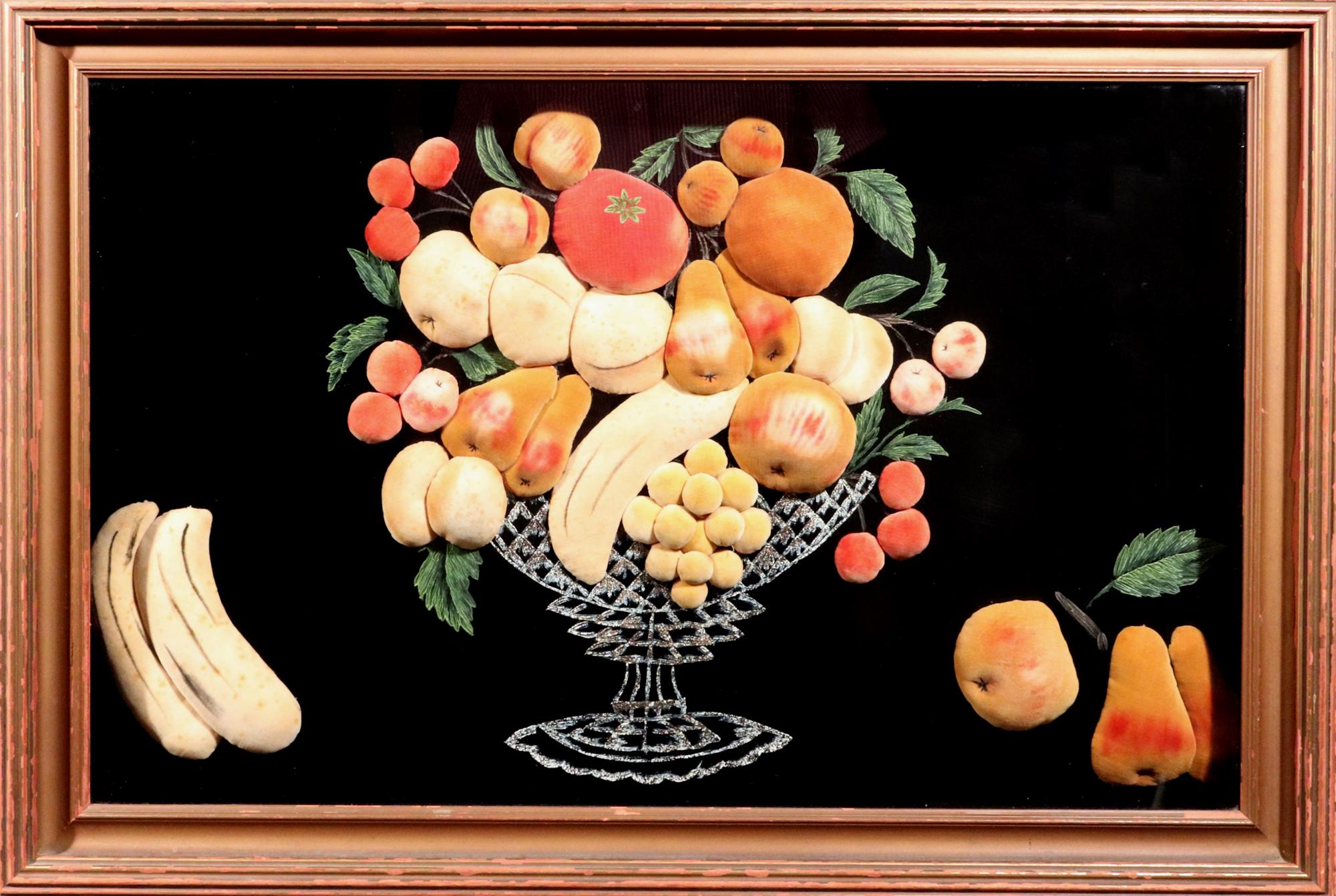 Textile American Feltwork Picture of Fruit in a Footed Bowl, Probably New York State For Sale