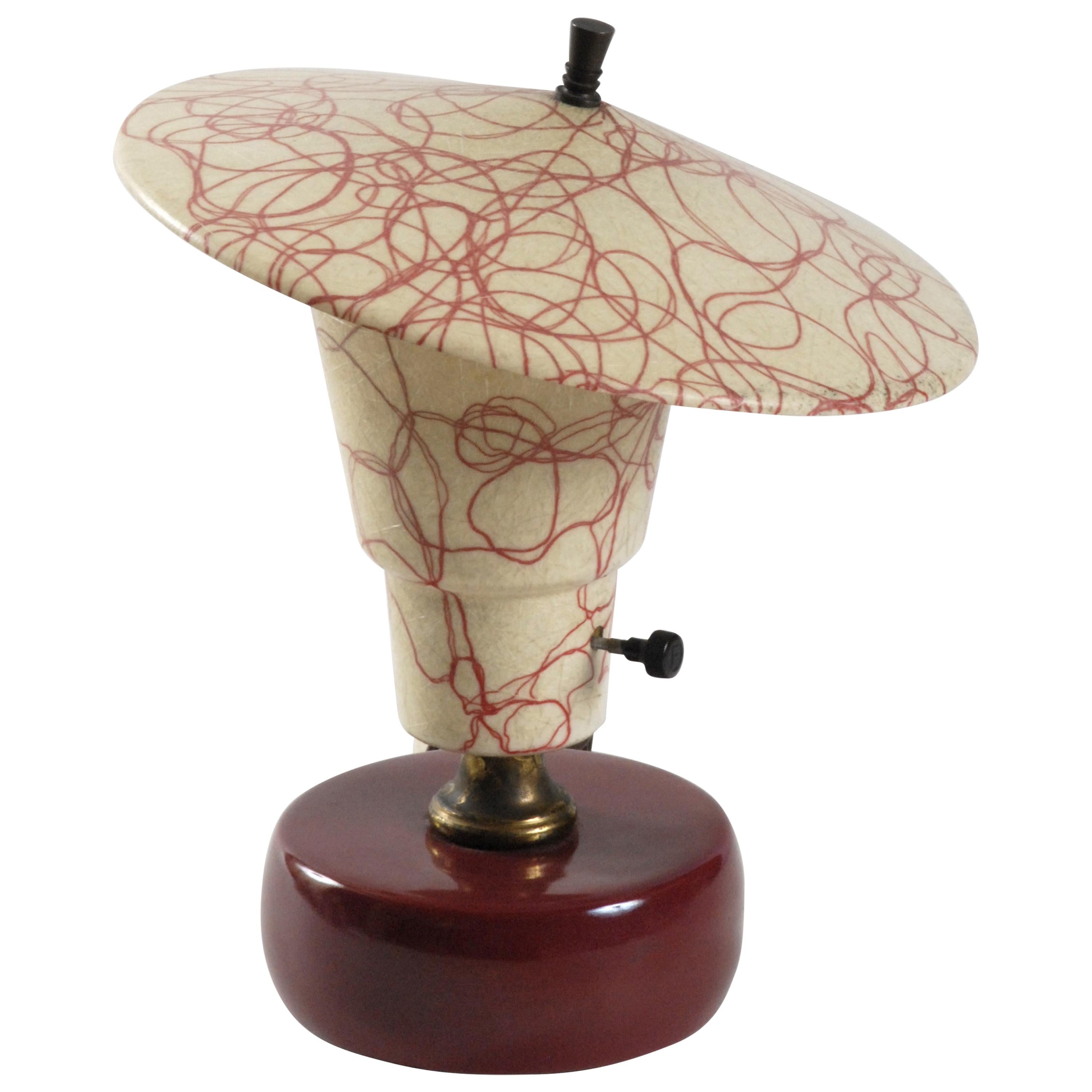 American Fibreglass Table Lamp Ceramic Base with Pink Thread Decoration For Sale