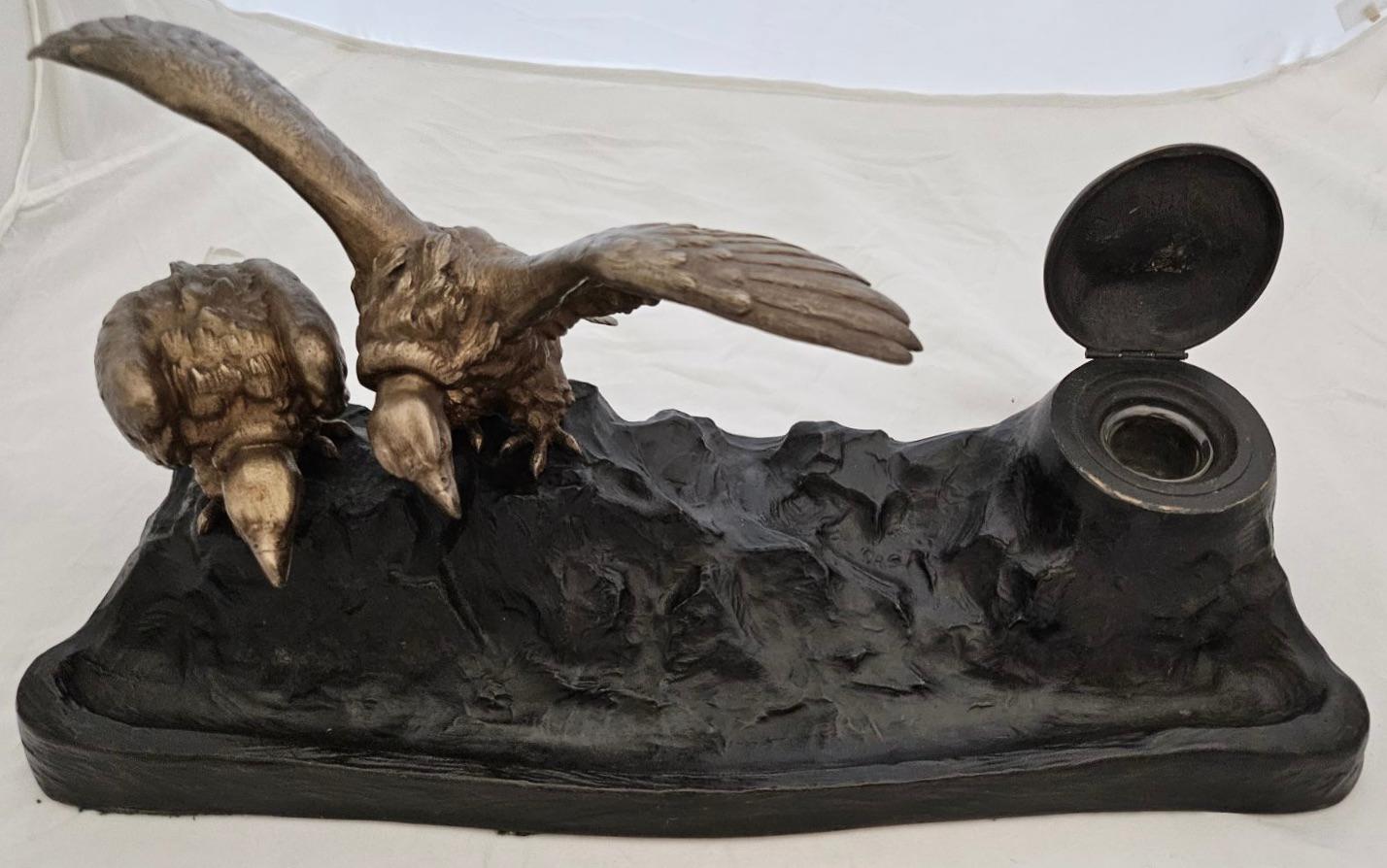 American Figural (Vultures) Bronze Inkwell For Sale 1