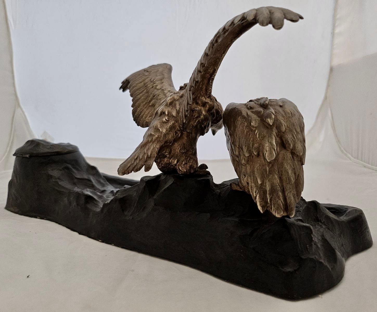 American Figural (Vultures) Bronze Inkwell For Sale 2