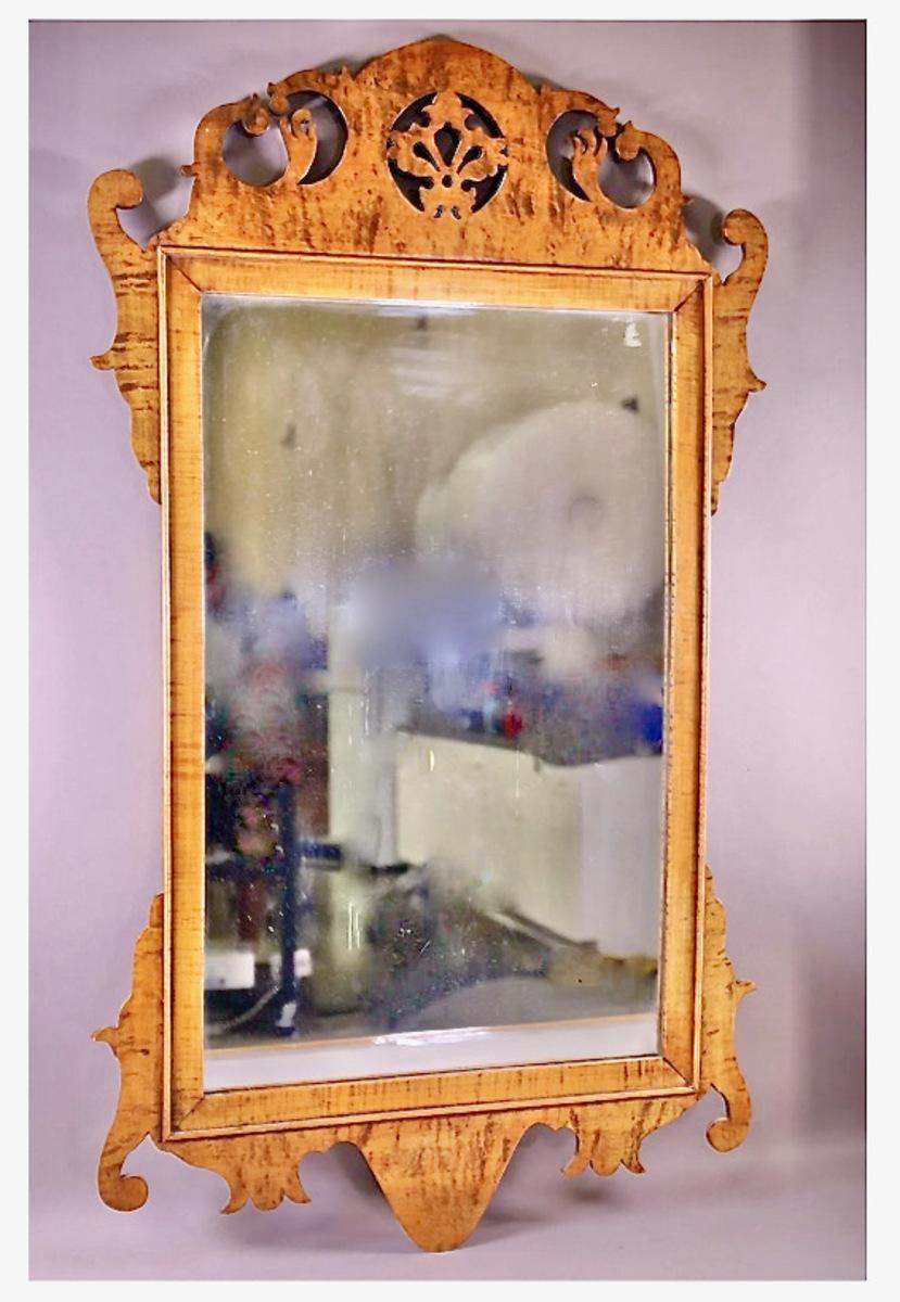 19th Century American Figured Maple Chippendale-Style Mirror