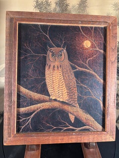 American Fine Arts And Crafts Pyrography Great Horned Owl, Bert Peters 1978