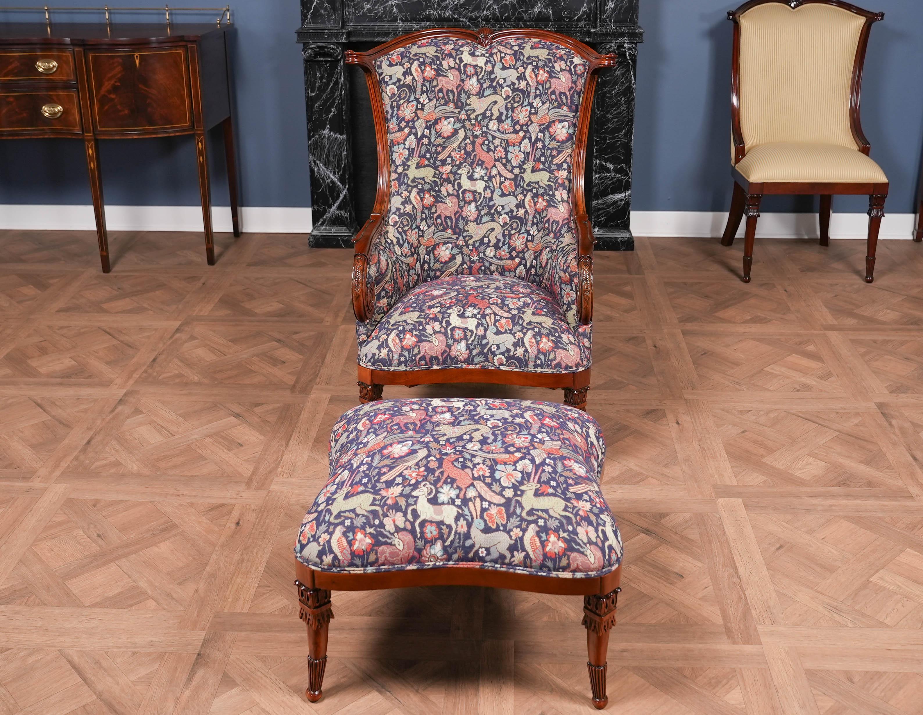 Renaissance American Fireside Chair and Ottoman For Sale