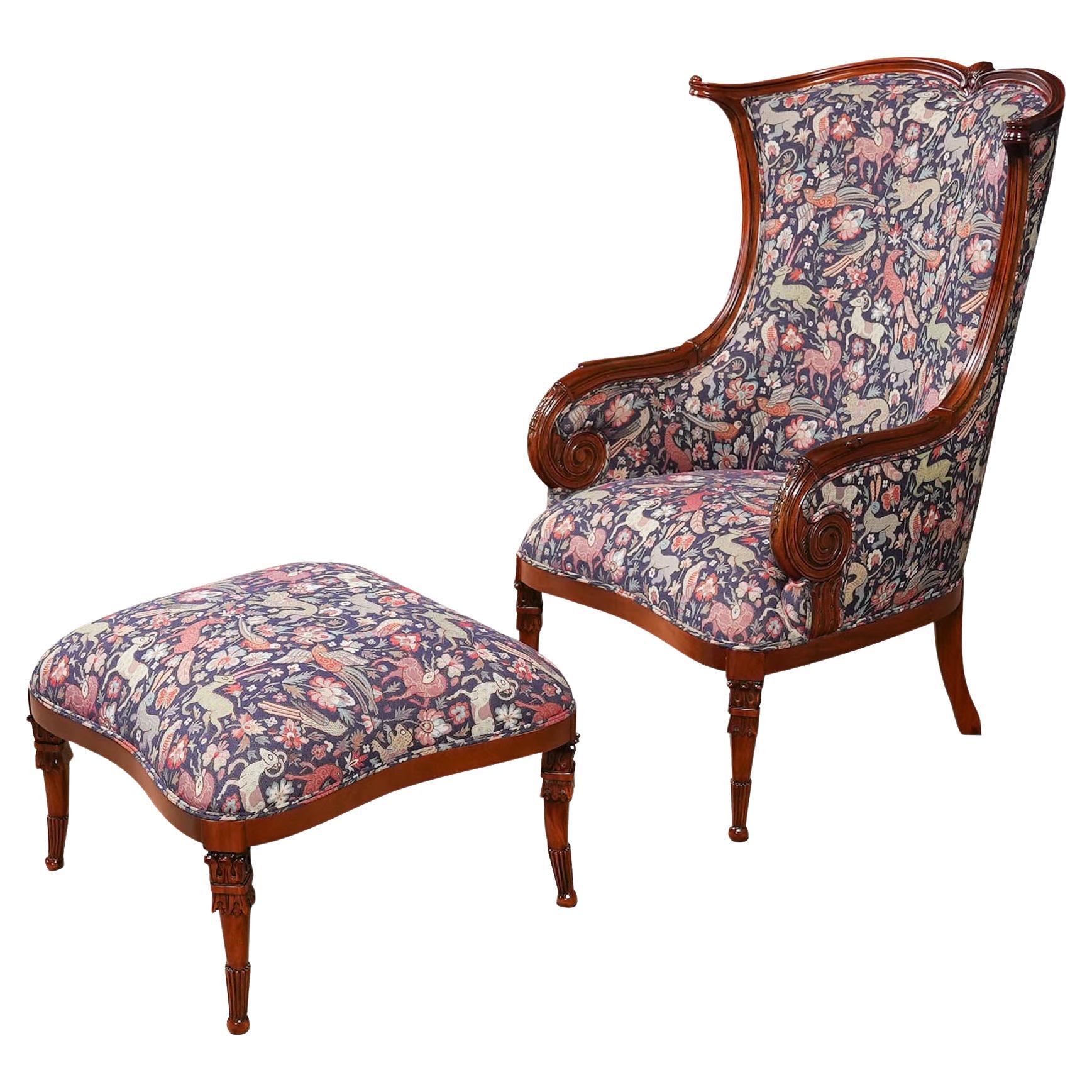 American Fireside Chair and Ottoman For Sale
