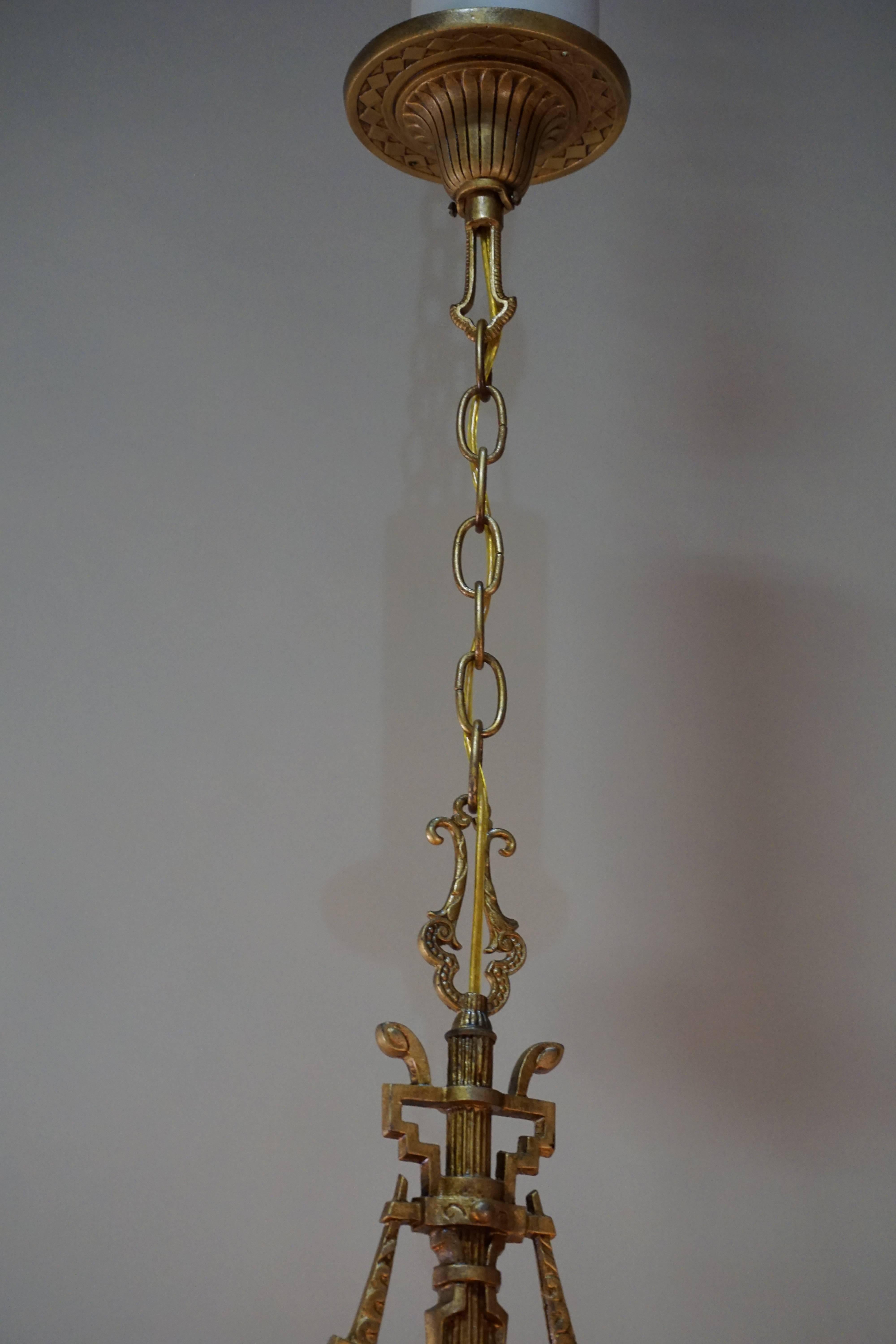 American Five-Light Amber Glass Chandelier by Riddle Lighting Co.  In Good Condition In Fairfax, VA