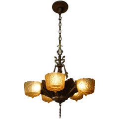 American Five-Light Amber Glass Chandelier by Riddle Lighting Co. 