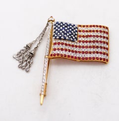 American Flag 1950 Brooch in 18kt Gold with 3.76ctw in Diamonds and Gemstones