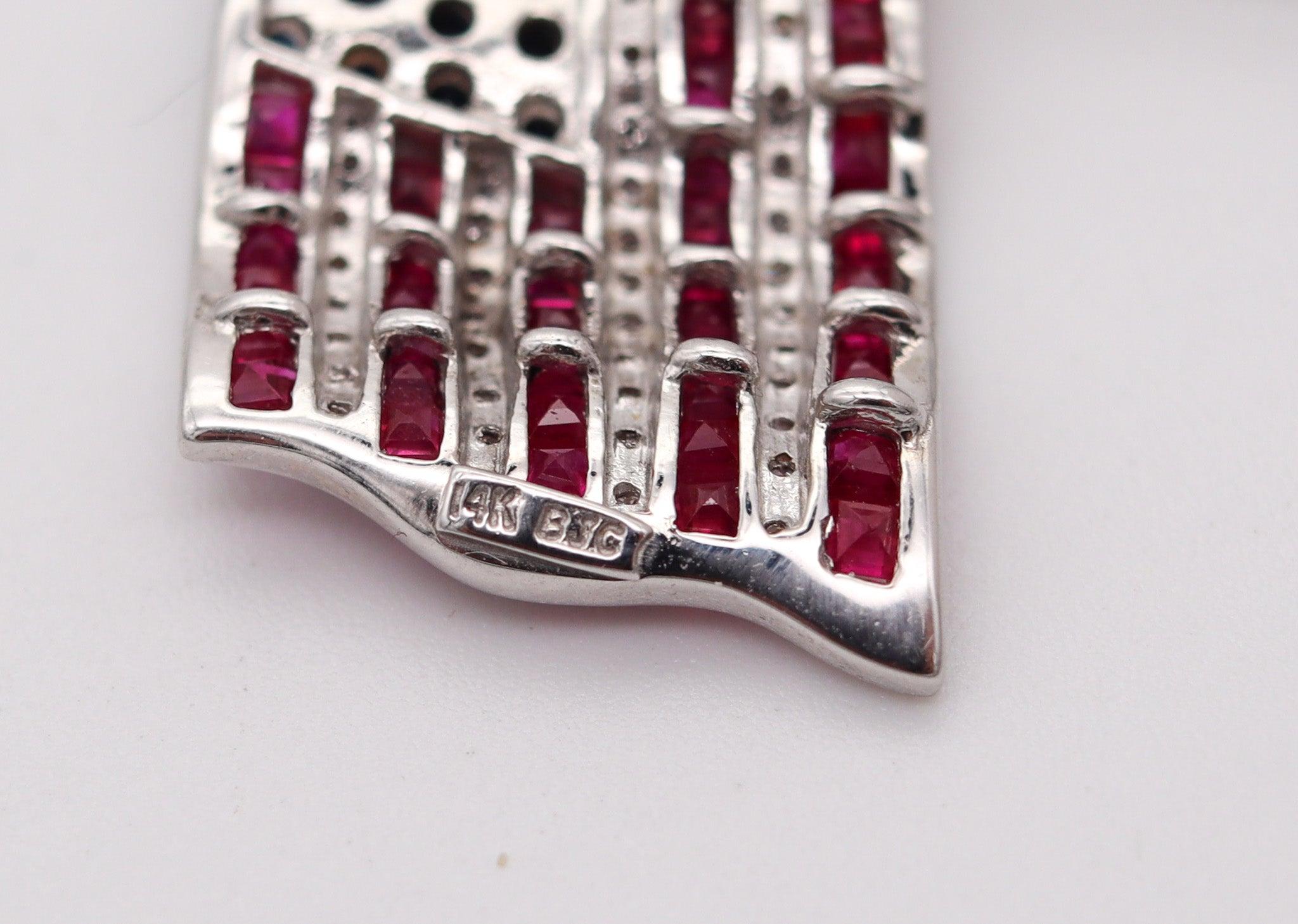 AMERICAN FLAG Brooch In 14Kt White Gold With 3.11 Ctw In Diamonds And Gemstones For Sale 1