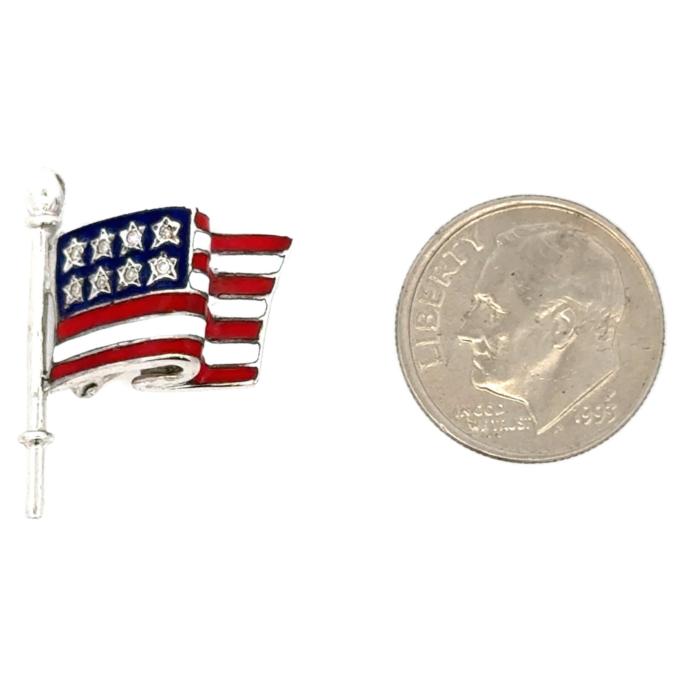 14 Karat white gold American Flag featuring 8 diamonds and Red, White & Blue enamel, 3.8 grams.

More American Flags available
Search Harbor Diamonds