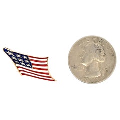 American Flag Diamond Enamel Pendant Brooch 14 Karat Yellow Gold 2.4 Grams
