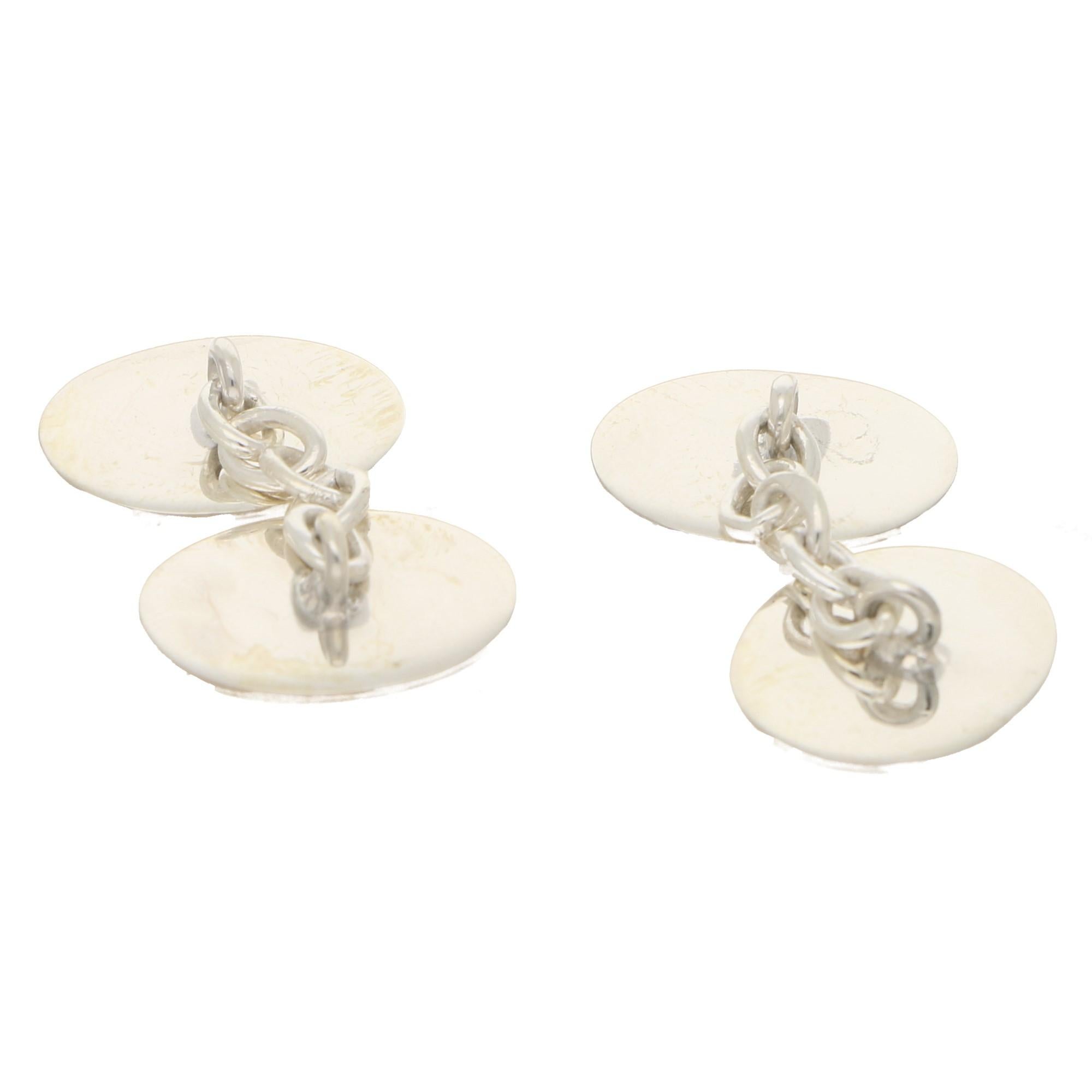 American Flag Enamel Chain Cufflinks Set in Sterling Silver In Good Condition In London, GB