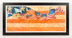 "American Flags" by Dennis Lyall, Original Oil Painting on Canvas Board, 1988