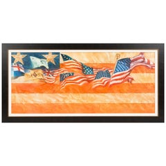 "American Flags" by Dennis Lyall, Original Oil Painting on Canvas Board, 1988