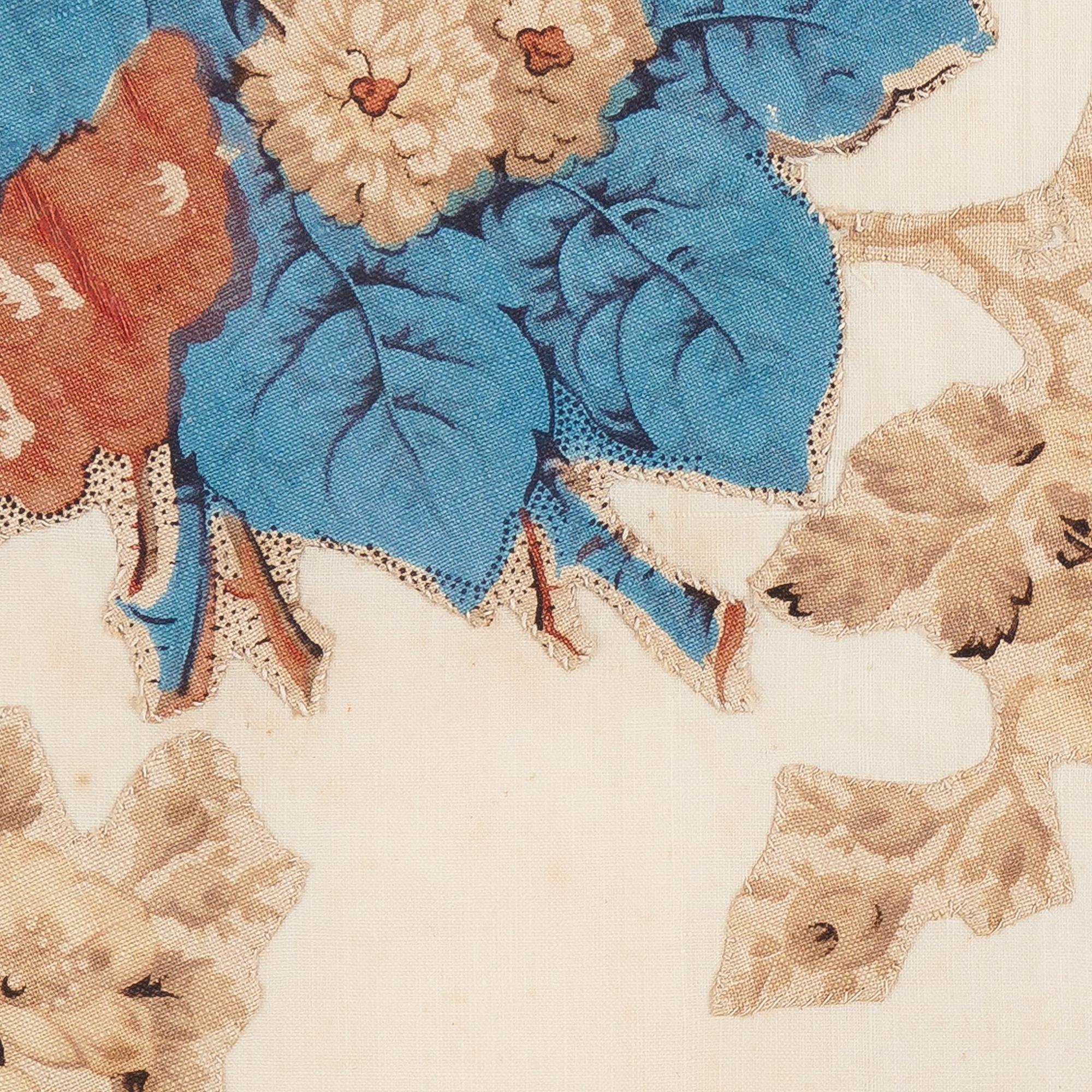 19th Century American floral chintz appliqué quilt square, 1825-50 For Sale
