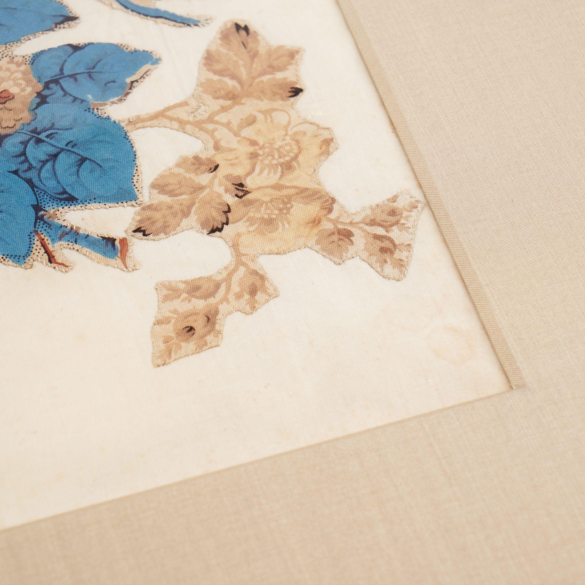Cotton American floral chintz appliqué quilt square, 1825-50 For Sale