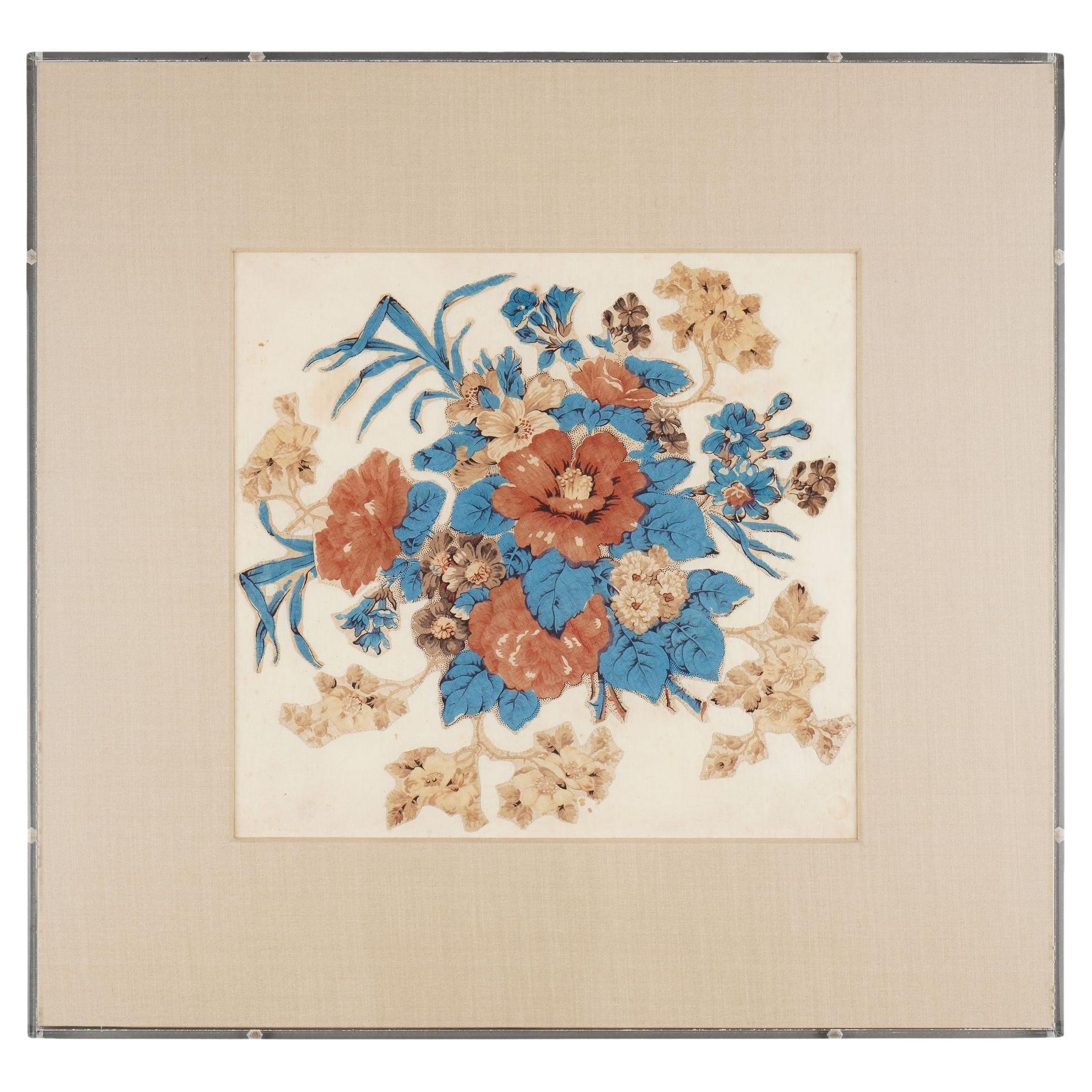 Carré de quilt appliqué en chintz floral américain, 1825-50 en vente