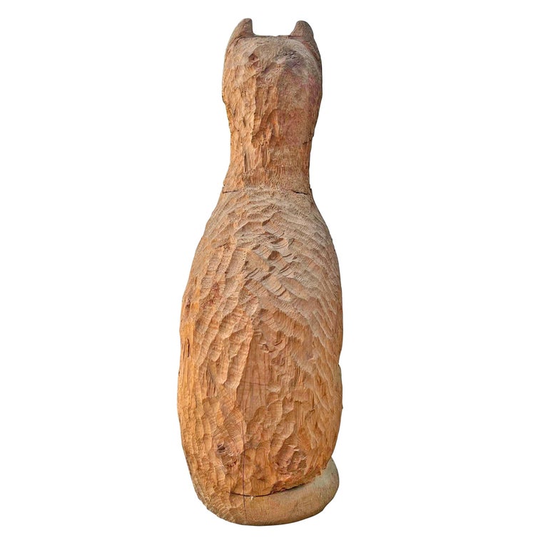 Pine American Folk Art Carved Cat Sculpture For Sale