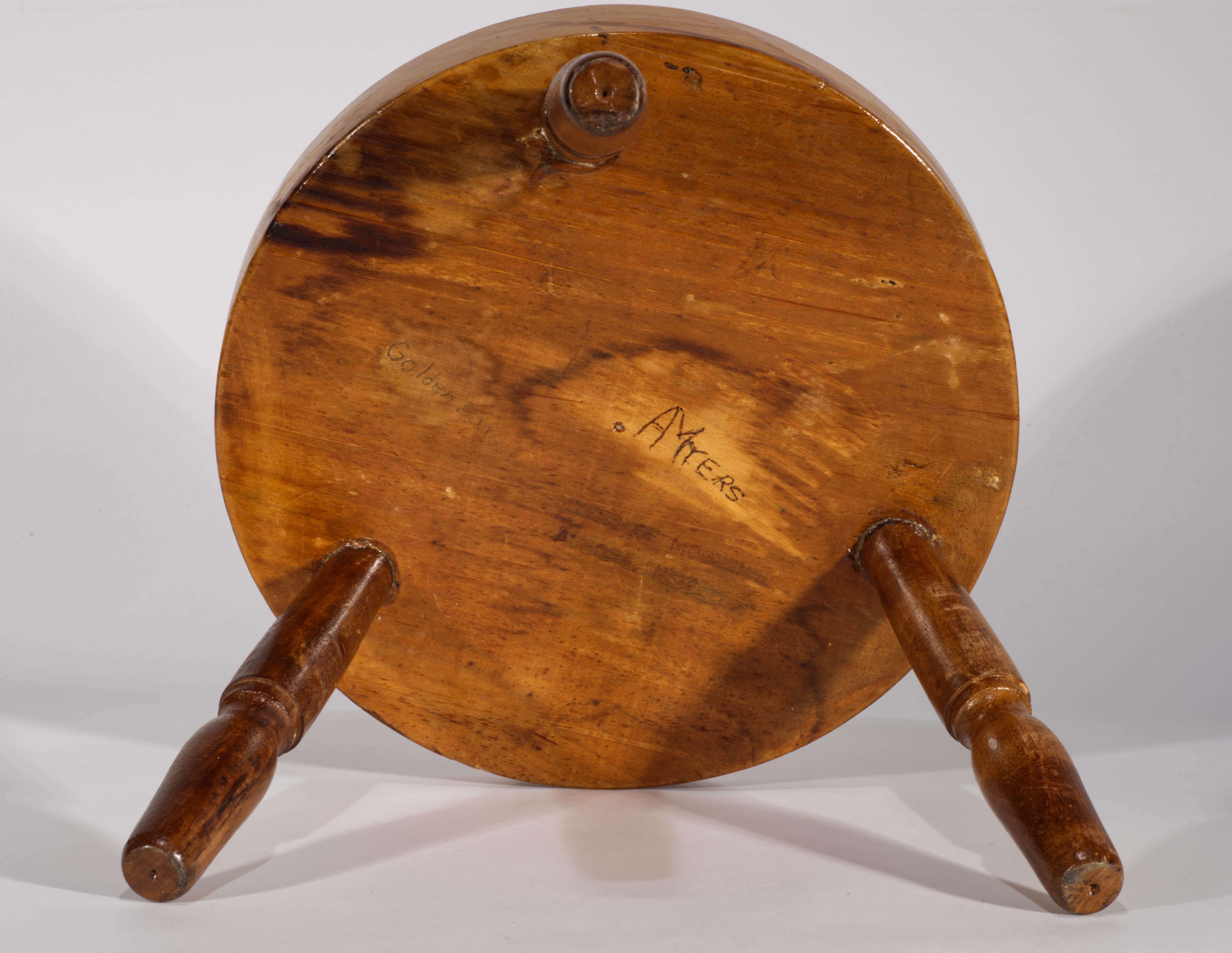 Art Carved intagliato e dipinto, sgabello rustico in legno con mosca da pesca. in vendita 2