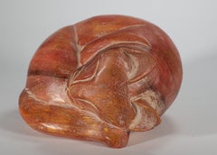 American Folk Art Carved Sleeping Cat Sculpture