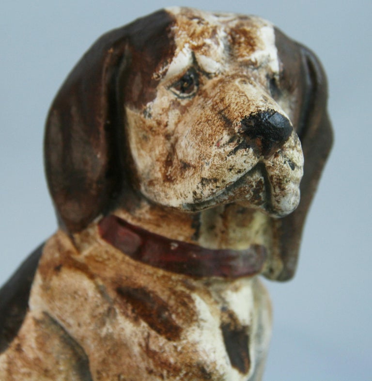 American Folk Art Cast Iron Beagle Dog Sculpture/Door Stop In Good Condition For Sale In Douglas Manor, NY