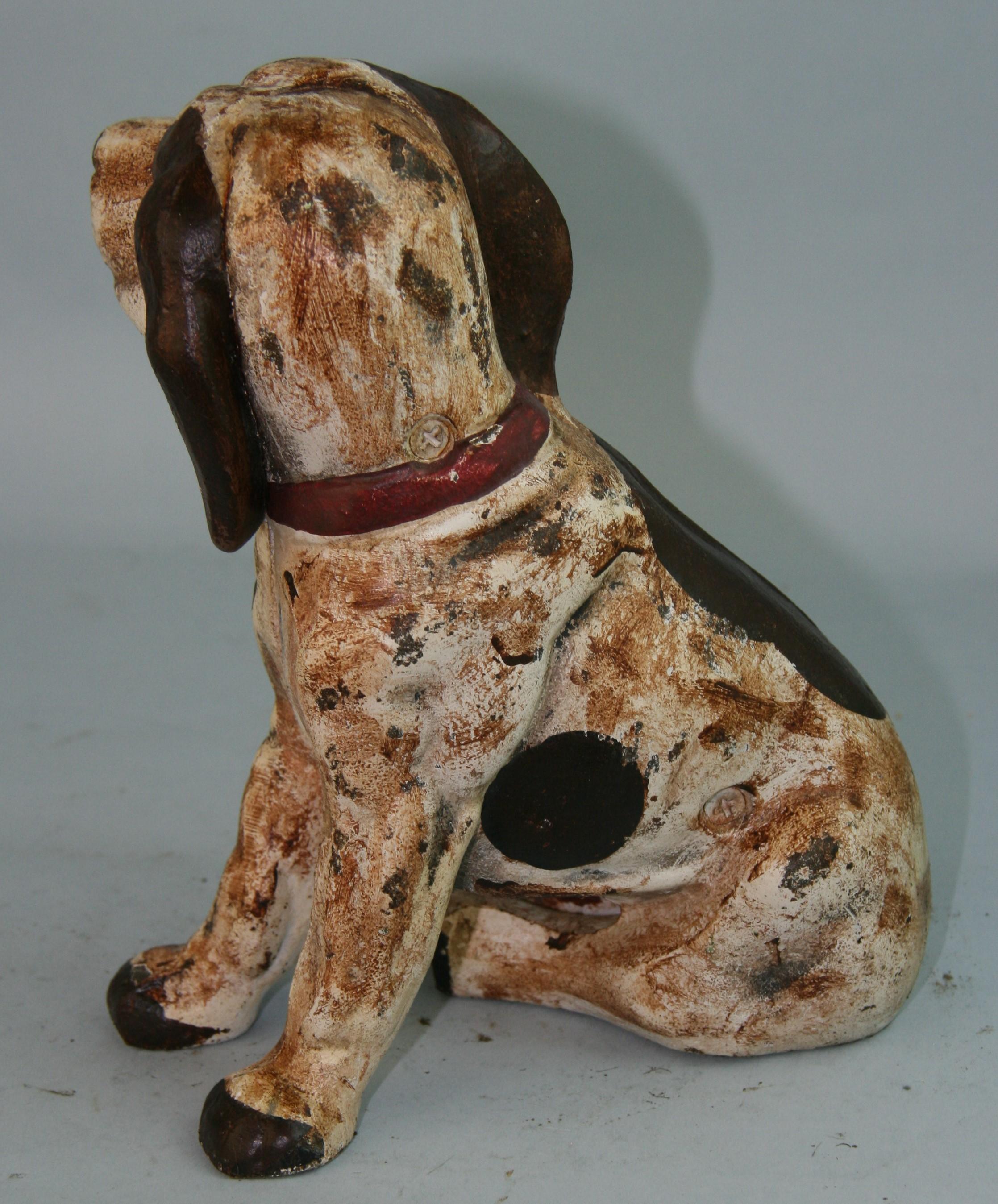 American Folk Art Cast Iron Beagle Dog Sculpture/Door Stop In Good Condition In Douglas Manor, NY