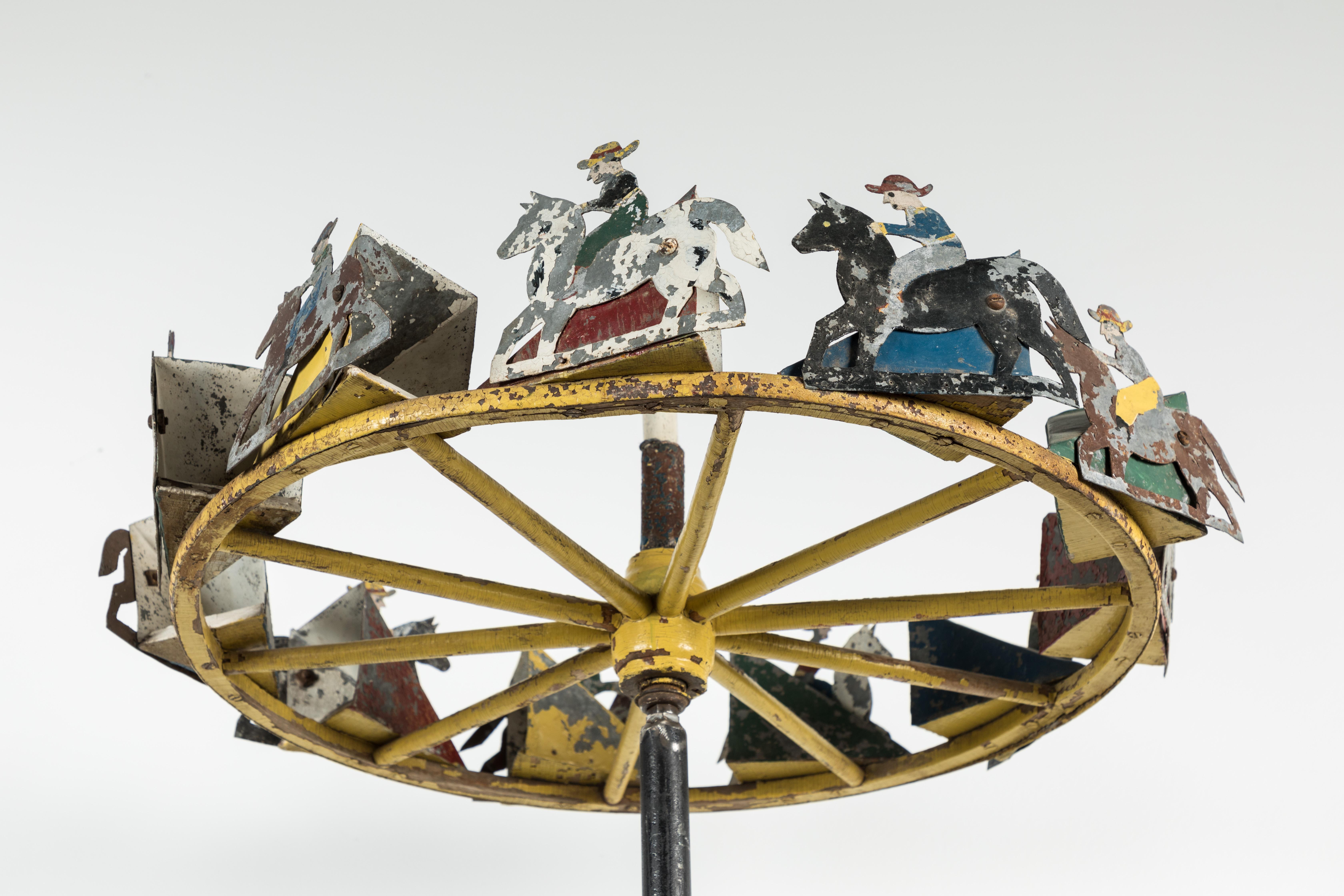 Mid-20th Century American Folk Art Cowboy and Horse Whirligig For Sale