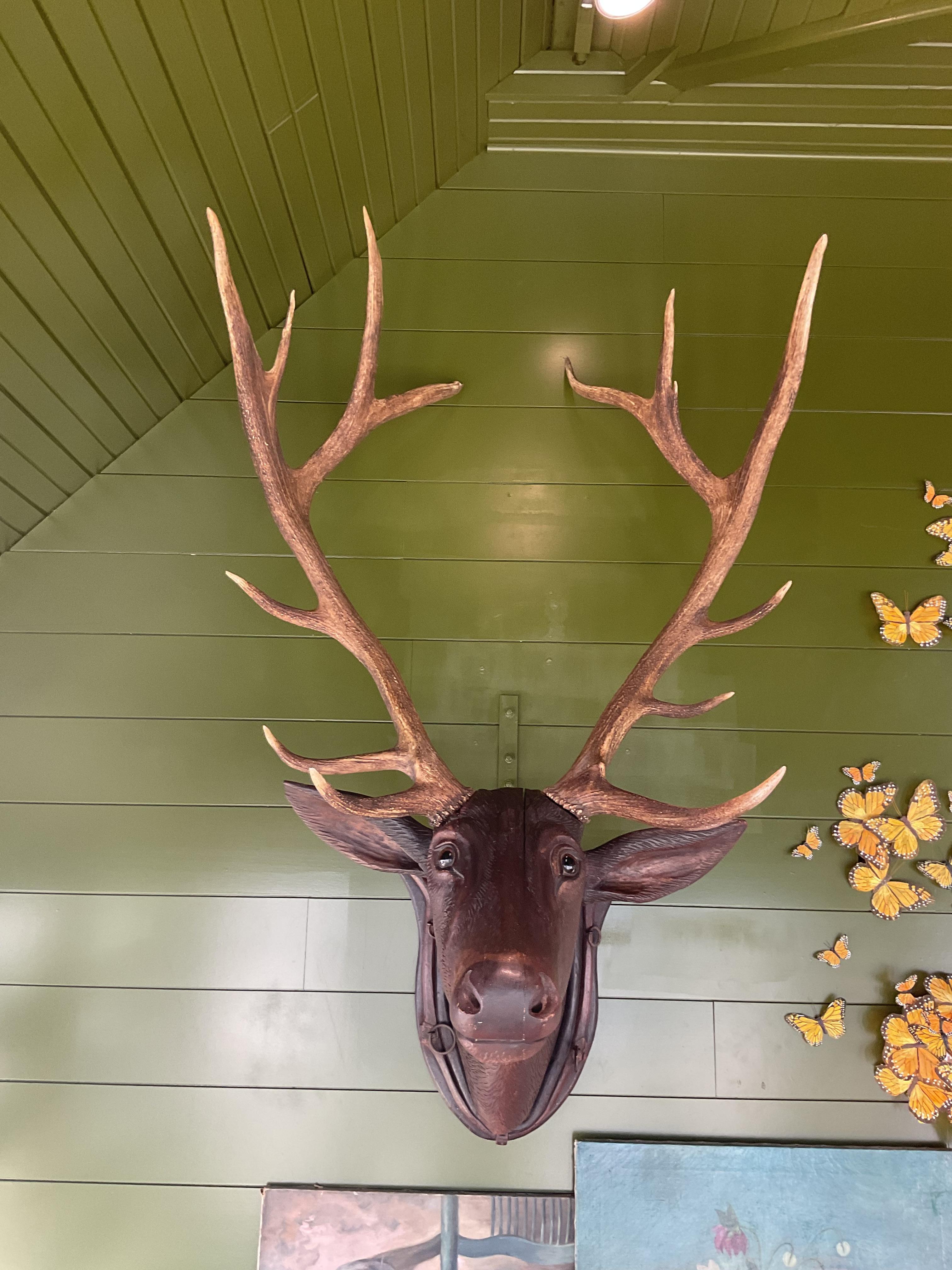Hand-Carved American Folk Art Elk Head For Sale