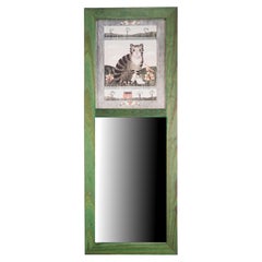 American Folk Art Empire Style Wall Mirror, Painted Wood & Cat Decor