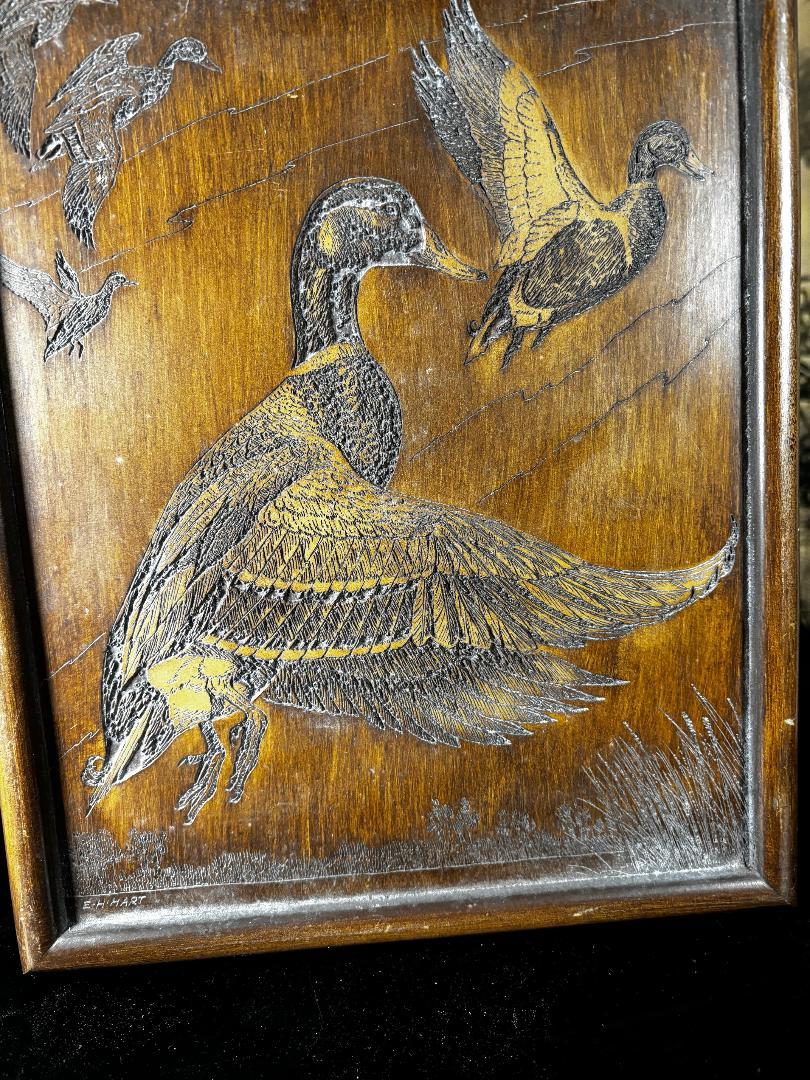Hand-Carved American Folk Art  Five Flying Ducks Signed E.H. Hart For Sale
