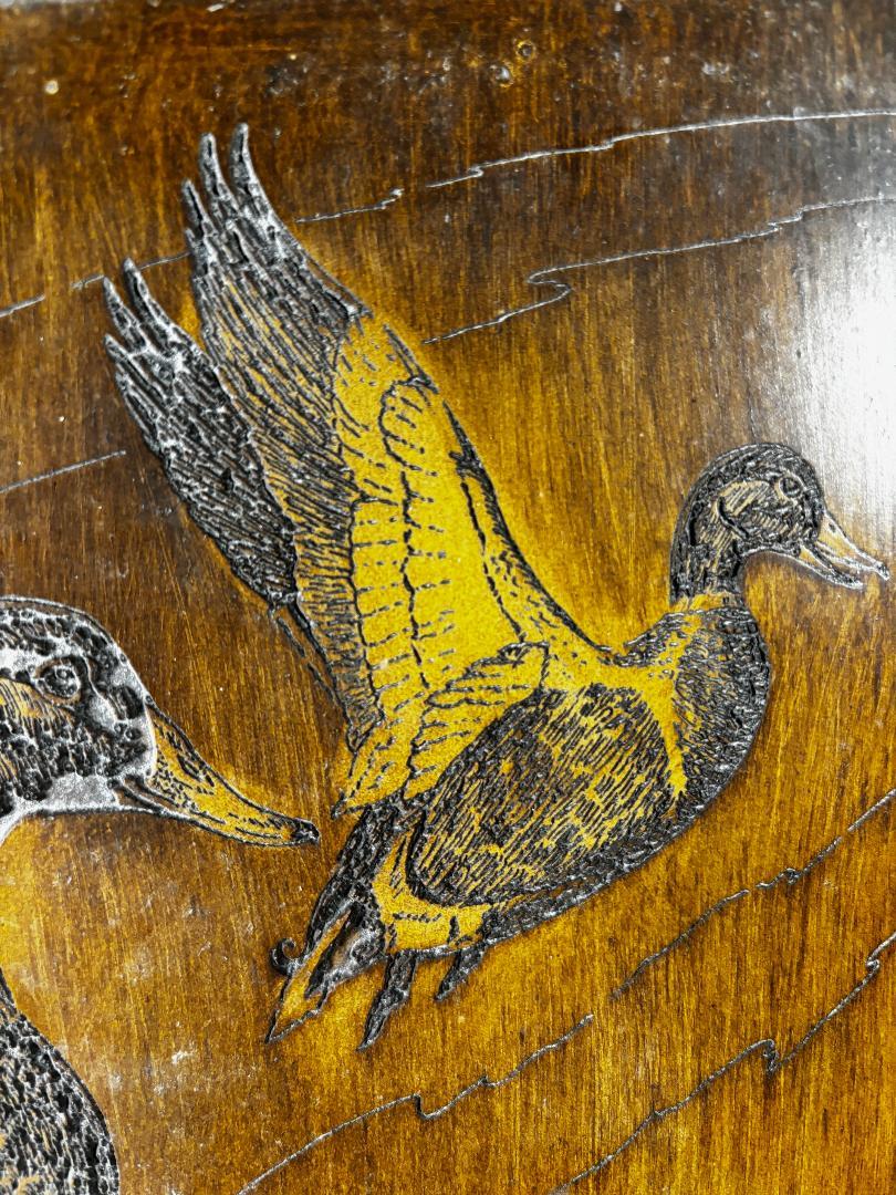 Wood American Folk Art  Five Flying Ducks Signed E.H. Hart For Sale