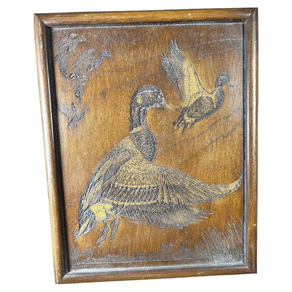 American Folk Art  Five Flying Ducks Signed E.H. Hart For Sale