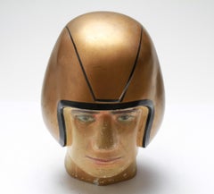 American Folk Art Football Player Bust with Gold-Tone Helmet