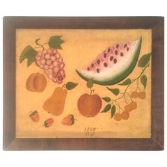 American Folk Art Fruit Still Life Theorem Painting, circa 1895