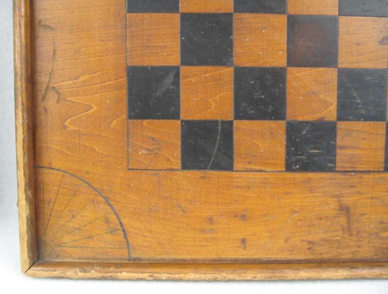 American Folk Art Game Board Chess Checker Board In Good Condition For Sale In Wallkill, NY