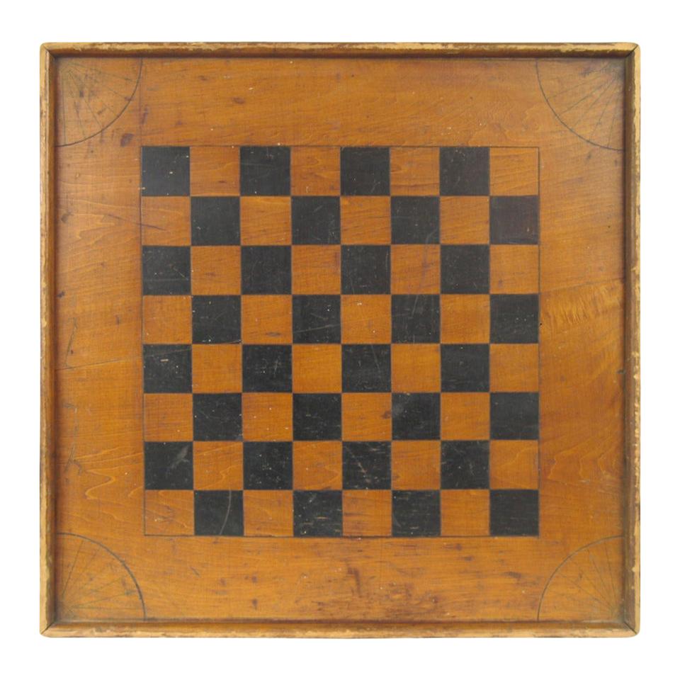 American Folk Art Game Board Chess Checker Board For Sale