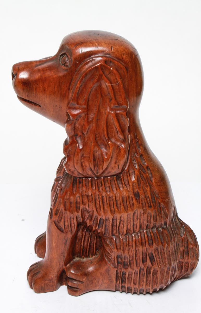 American Folk Art Hand Carved Cocker Spaniel Dog Sculpture In Good Condition In New York, NY